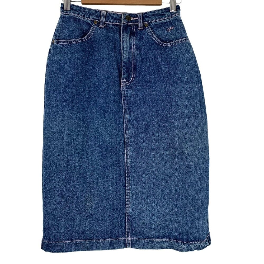 York Jean Skirt Size 26" Waist A Line Medium Wash Denim Skirt Back Slit